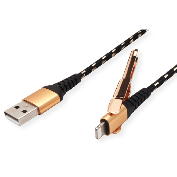 ROLINE GOLD Câble de charge et synchronisation pour appareils à connecteur Lightning, avec fonction d'appui, 1 m-Lire la description