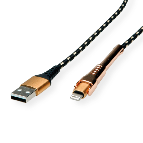 ROLINE GOLD Câble de charge et synchronisation pour appareils à connecteur Lightning, avec fonction d'appui, 1 m-Lire la description