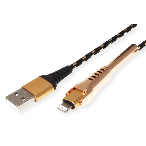 ROLINE GOLD Câble de charge et synchronisation pour appareils à connecteur Lightning, avec fonction d'appui, 1 m-Lire la description