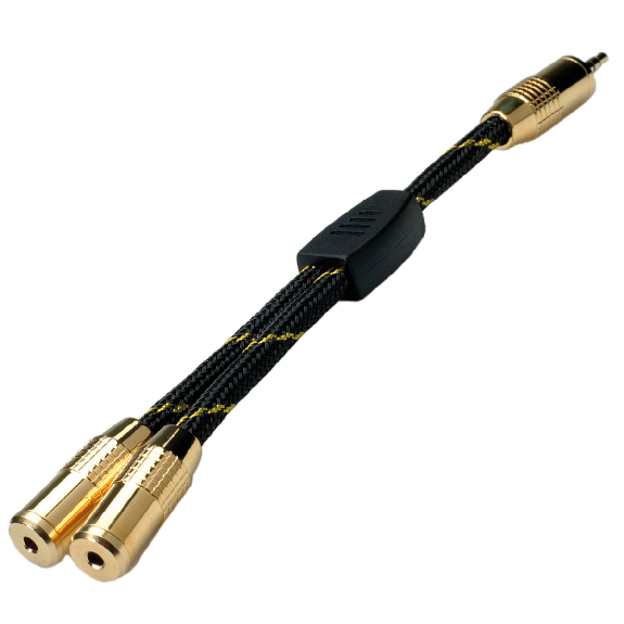 ROLINE GOLD Adaptateur stéréo 3,5mm (1x M, 2x F), 0,15m-Lire la description