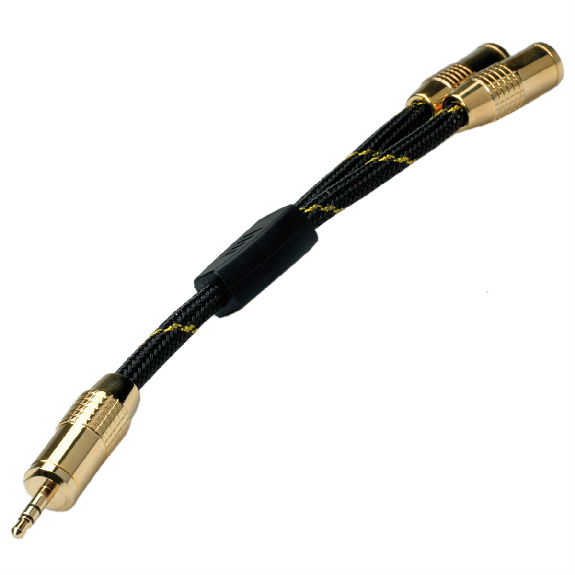 ROLINE GOLD Adaptateur stéréo 3,5mm (1x M, 2x F), 0,15m-Lire la description
