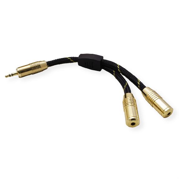 ROLINE GOLD Adaptateur stéréo 3,5mm (1x M, 2x F), 0,15m-Lire la description