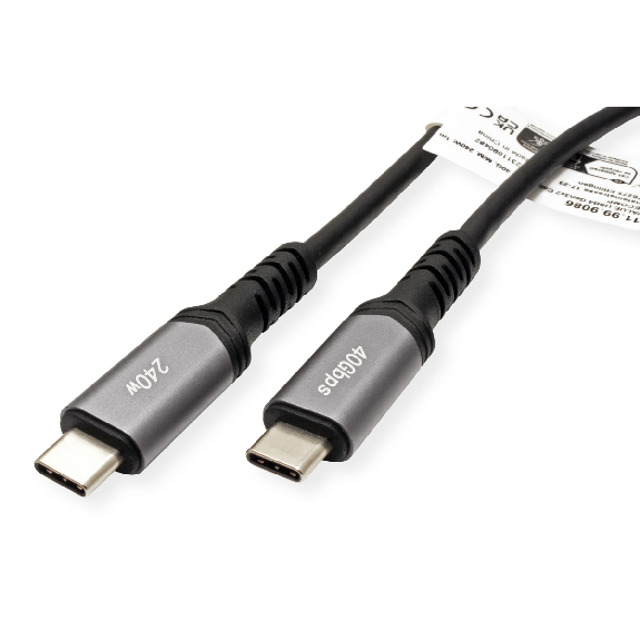 VALUE Câble USB4 Gen3x2, CC, M/M, 240W, noir, 0,8 m-Lire la description