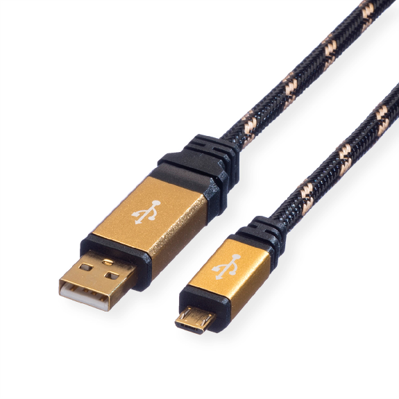 ROLINE GOLD Câble USB 2.0, USB A mâle - Micro USB B mâle, Retail Blister, 0,8 m-Lire la description