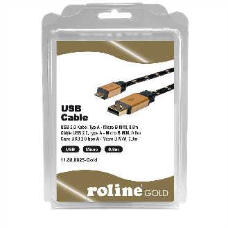 ROLINE GOLD Câble USB 2.0, USB A mâle - Micro USB B mâle, Retail Blister, 0,8 m-Lire la description