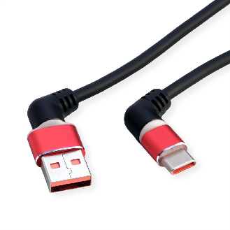 ROLINE USB 2.0 Kabel, Typ-C - Typ-A, ST/ST, 360° Rotation, schwarz / rot, 2 m-Beschreibung lesen