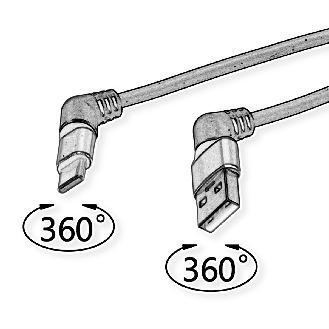 ROLINE USB 2.0 Kabel, Typ-C - Typ-A, ST/ST, 360° Rotation, schwarz / rot, 2 m-Beschreibung lesen