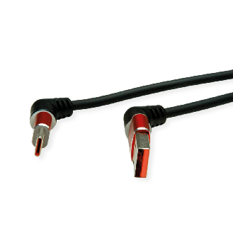ROLINE USB 2.0 Kabel, Typ-C - Typ-A, ST/ST, 360° Rotation, schwarz / rot, 2 m-Beschreibung lesen