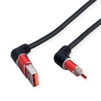 ROLINE USB 2.0 Kabel, Typ-C - Typ-A, ST/ST, 360° Rotation, schwarz / rot, 2 m-Beschreibung lesen