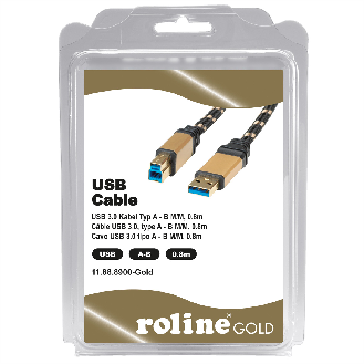 ROLINE GOLD USB 3.2 Gen 1 Kabel, Typ A-B, Retail Blister, 0,8 m-Beschreibung lesen