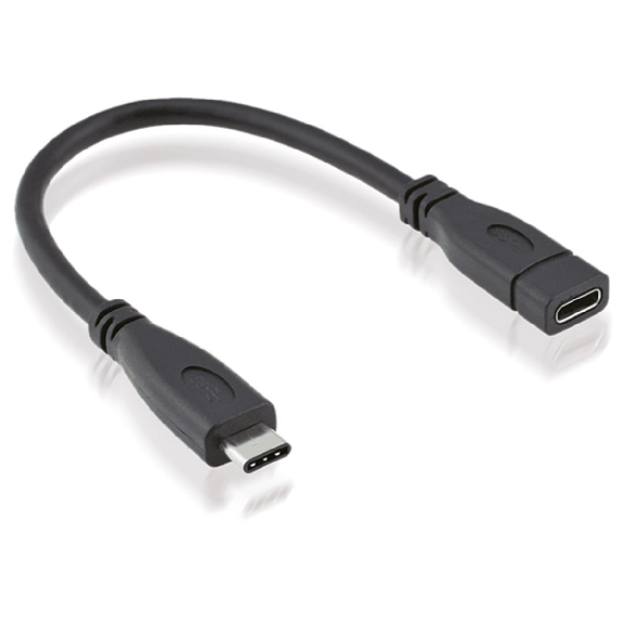 ROLINE USB 3.2 Gen 2 Typ C Kabelverlängerung, C-C, ST/BU, 10Gbit/s, 100W, schwarz, 0,15 m-Beschreibung lesen