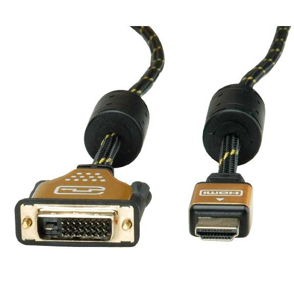 ROLINE GOLD Câble pour écran DVI (24+1) - HDMI, M/M, 1 m-Lire la description