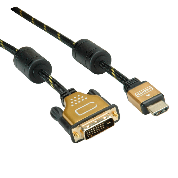 ROLINE GOLD Câble pour écran DVI (24+1) - HDMI, M/M, 1 m-Lire la description