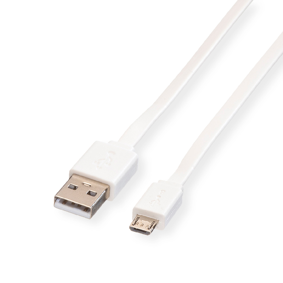ROLINE Câble USB 2.0, USB A mâle - Micro USB B mâle, blanc, 1 m-Lire la description