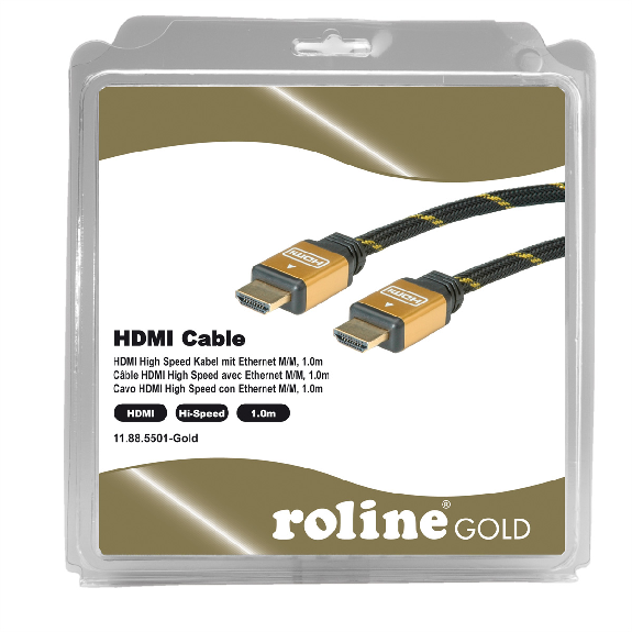 ROLINE GOLD Câble HDMI High Speed avec Ethernet, M-M, Retail Blister, 1 m-Lire la description