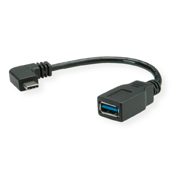 ROLINE Câble USB 3.2 Gen 1 type C coudé à 90° - A, M/F, noir, 0,15 m-Leer más