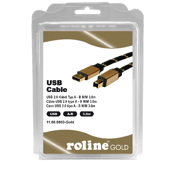 ROLINE GOLD USB 2.0 Kabel, Typ A-B, Retail Blister, 3 m ROLINE GOLD USB 2.0 Kabel, Typ A-B, Retail Blister, 3 m-Beschreibung lesen
