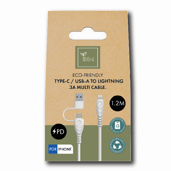 BIOnd BIO-CT-IP USB-C to Lightning & USB-A 3,5A Cable, 1,2 m-Beschreibung lesen