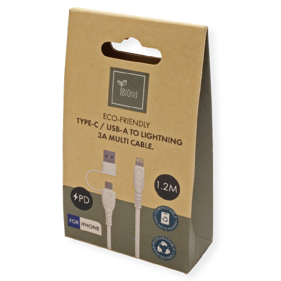 BIOnd BIO-CT-IP USB-C to Lightning & USB-A 3,5A Cable, 1,2 m-Beschreibung lesen