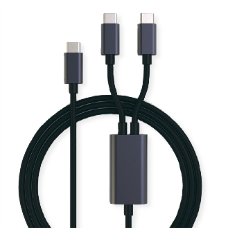 ROLINE USB Typ C Split-Ladekabel, C - 2x C, ST/ST, max. 100W, schwarz, 1,85 m-Beschreibung lesen
