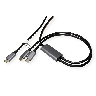 ROLINE USB Typ C Split-Ladekabel, C - 2x C, ST/ST, max. 100W, schwarz, 1,85 m-Beschreibung lesen