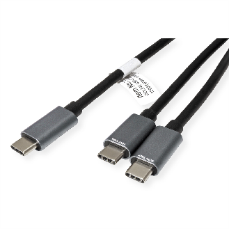 ROLINE USB Typ C Split-Ladekabel, C - 2x C, ST/ST, max. 100W, schwarz, 1,85 m-Beschreibung lesen