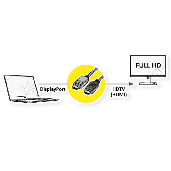 ROLINE RM Câble DisplayPort DP - HDTV, M/M, noir, 2 m-Lire la description