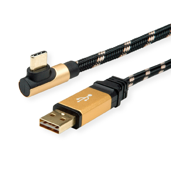 ROLINE GOLD USB 2.0 Kabel, USB A ST reversibel  - USB C ST gewinkelt, 3 m-Beschreibung lesen