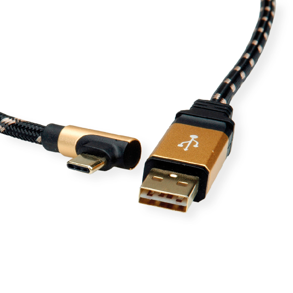 ROLINE GOLD USB 2.0 Kabel, USB A ST reversibel  - USB C ST gewinkelt, 3 m-Beschreibung lesen