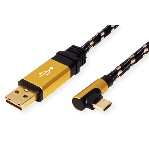 ROLINE GOLD USB 2.0 Kabel, USB A ST reversibel  - USB C ST gewinkelt, 3 m-Beschreibung lesen