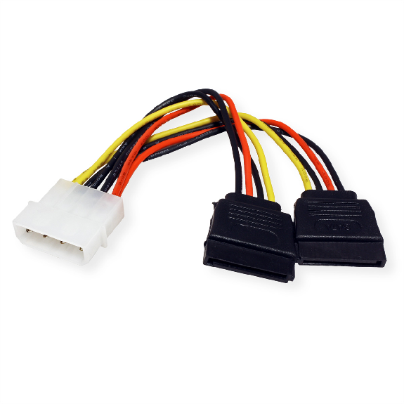 ROLINE Y-Adapterkabel 4 pol. HDD / 2x SATA, 0,12 m-Beschreibung lesen