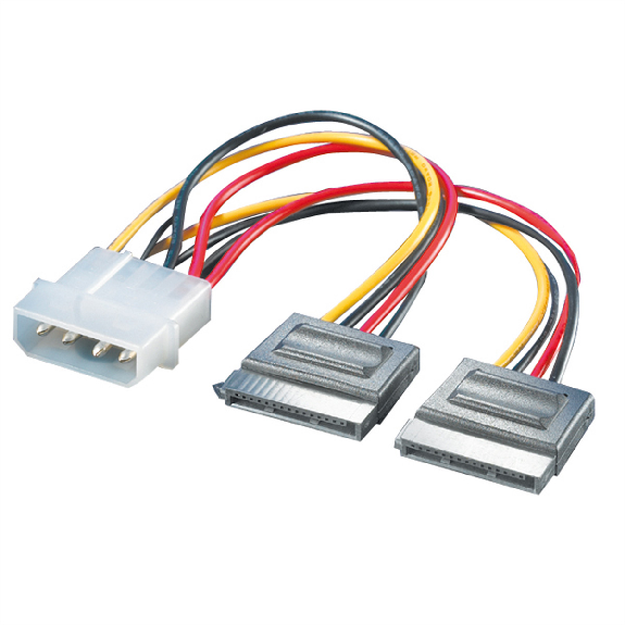 ROLINE Y-Adapterkabel 4 pol. HDD / 2x SATA, 0,12 m-Beschreibung lesen