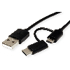 ROLINE Câble USB 2.0 de charge et synchronisation (type A - type C / Micro B), noir, 1 m ROLINE Câble USB 2.0 de charge et synchronisation (type A - type C / Micro B), noir, 1 m