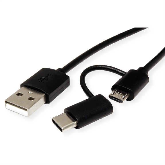 ROLINE Câble USB 2.0 de charge et synchronisation (type A - type C / Micro B), noir, 1 m ROLINE Câble USB 2.0 de charge et synchronisation (type A - type C / Micro B), noir, 1 m-Lire la description