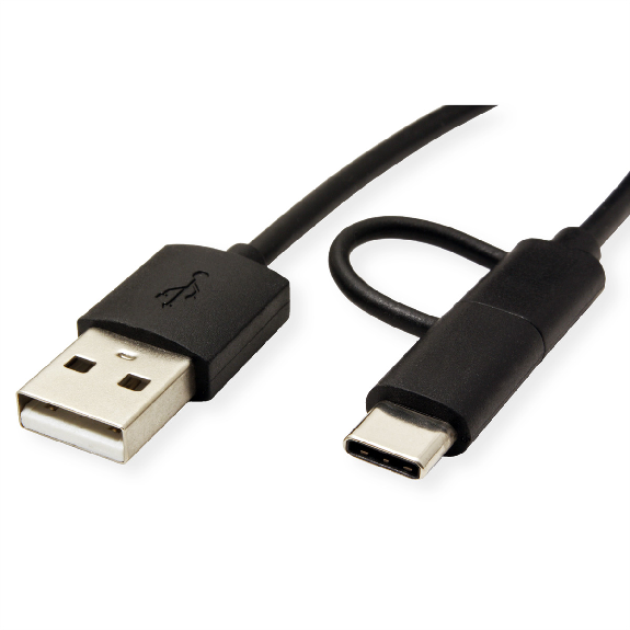 ROLINE Câble USB 2.0 de charge et synchronisation (type A - type C / Micro B), noir, 1 m ROLINE Câble USB 2.0 de charge et synchronisation (type A - type C / Micro B), noir, 1 m-Lire la description