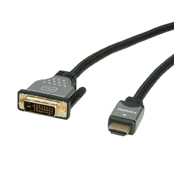 ROLINE Câble pour écran DVI (24+1) - HDMI, M/M, noir / argent, 7,5 m-Lire la description