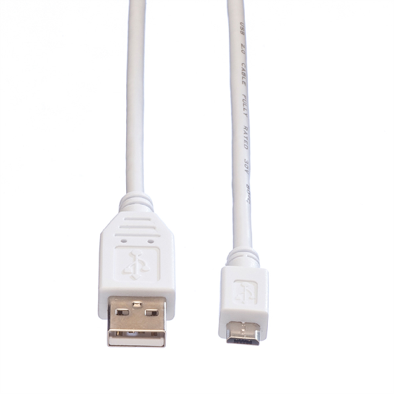 VALUE USB 2.0 Kabel, USB A ST - Micro USB B ST, weiß, 0,8 m-Beschreibung lesen