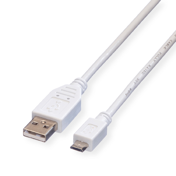 VALUE USB 2.0 Kabel, USB A ST - Micro USB B ST, weiß, 0,8 m-Beschreibung lesen