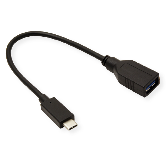 ROLINE USB 3.2 Gen 1 Kabeladapter, USB Typ C - A, ST/BU, OTG, schwarz, 0,15 m-Beschreibung lesen
