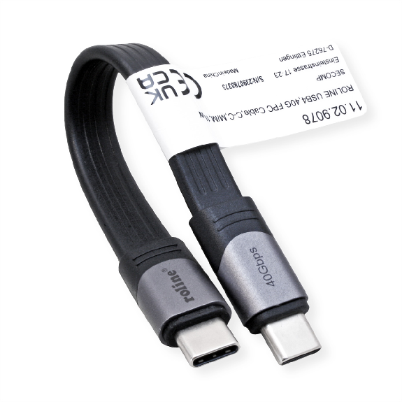 ROLINE USB4 Gen3x2 Kabel, Emark, Flach, C-C, ST/ST, 40Gbit/s, 100W, schwarz, 15 cm-Beschreibung lesen