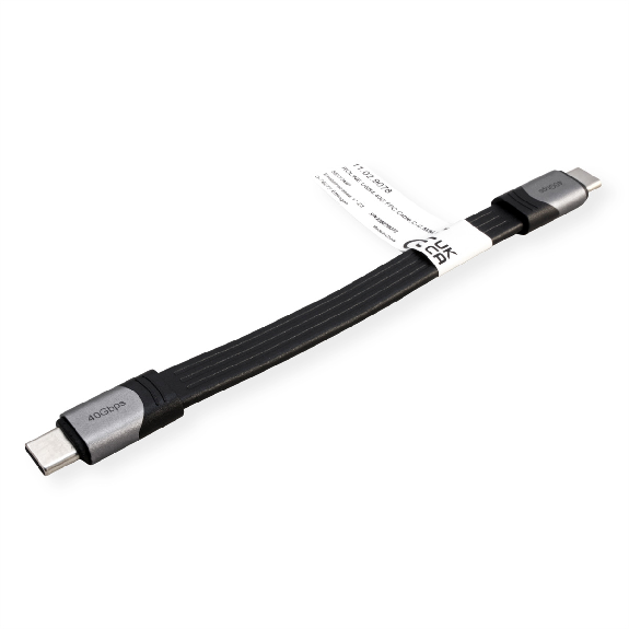 ROLINE USB4 Gen3x2 Kabel, Emark, Flach, C-C, ST/ST, 40Gbit/s, 100W, schwarz, 15 cm-Beschreibung lesen