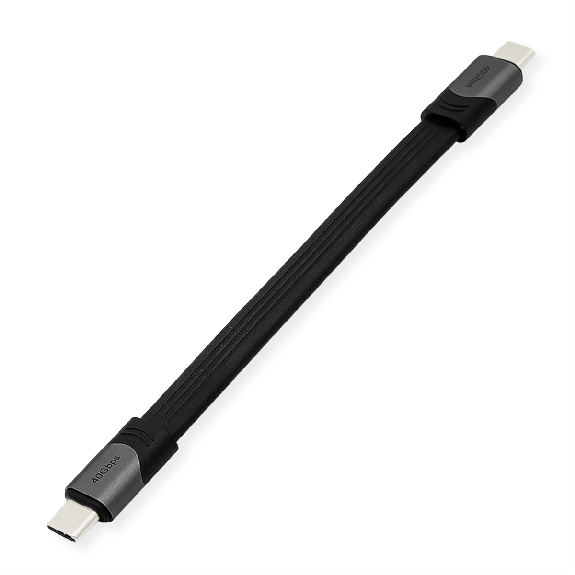 ROLINE USB4 Gen3x2 Kabel, Emark, Flach, C-C, ST/ST, 40Gbit/s, 100W, schwarz, 15 cm-Beschreibung lesen