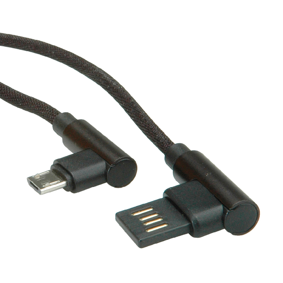 ROLINE USB 2.0 Kabel, gewinkelt, Typ A rev - Micro B, ST/ST, schwarz, 0,8 m-Beschreibung lesen