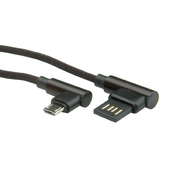 ROLINE USB 2.0 Kabel, gewinkelt, Typ A rev - Micro B, ST/ST, schwarz, 0,8 m-Beschreibung lesen