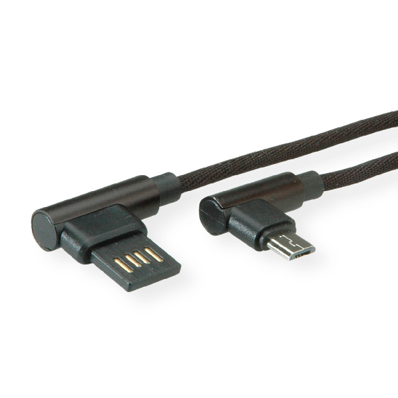 ROLINE USB 2.0 Kabel, gewinkelt, Typ A rev - Micro B, ST/ST, schwarz, 0,8 m-Beschreibung lesen