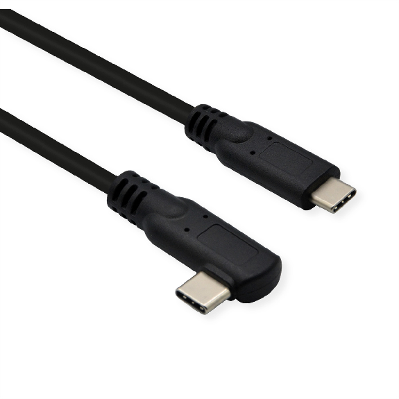 ROLINE Câble USB 3.2 Gen 2x2, avec PD (Power Delivery) 20V5A, avec Emark, C-C, M/M, 1x coudé à 90°, 20 Gbit/s, noir, 1 m-Leer más