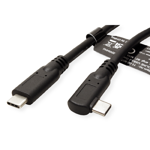ROLINE USB 3.2 Gen 2x2 Kabel, Emark, C-C, ST/ST, 20Gbit/s, 100W, gewinkelt, schwarz, 1 m-Beschreibung lesen