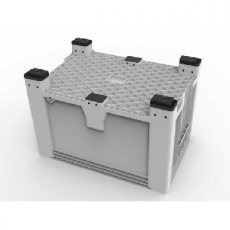 Caisses palette ksk 4 pieds gris – 1200x800x800 mm – parois fermées - Lot de 3 Multiroir-Lire la description