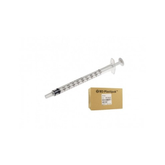 Jeringa 3 cuerpos 1 ml. Sin Aguja cono Luer Centrado, Escala centesimal, Caja 120 unidades-Leer más