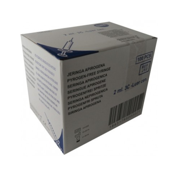 Jeringa 3 cuerpos 2 ml, Cono Concéntrico, Caja 100 Unidades-Leer más